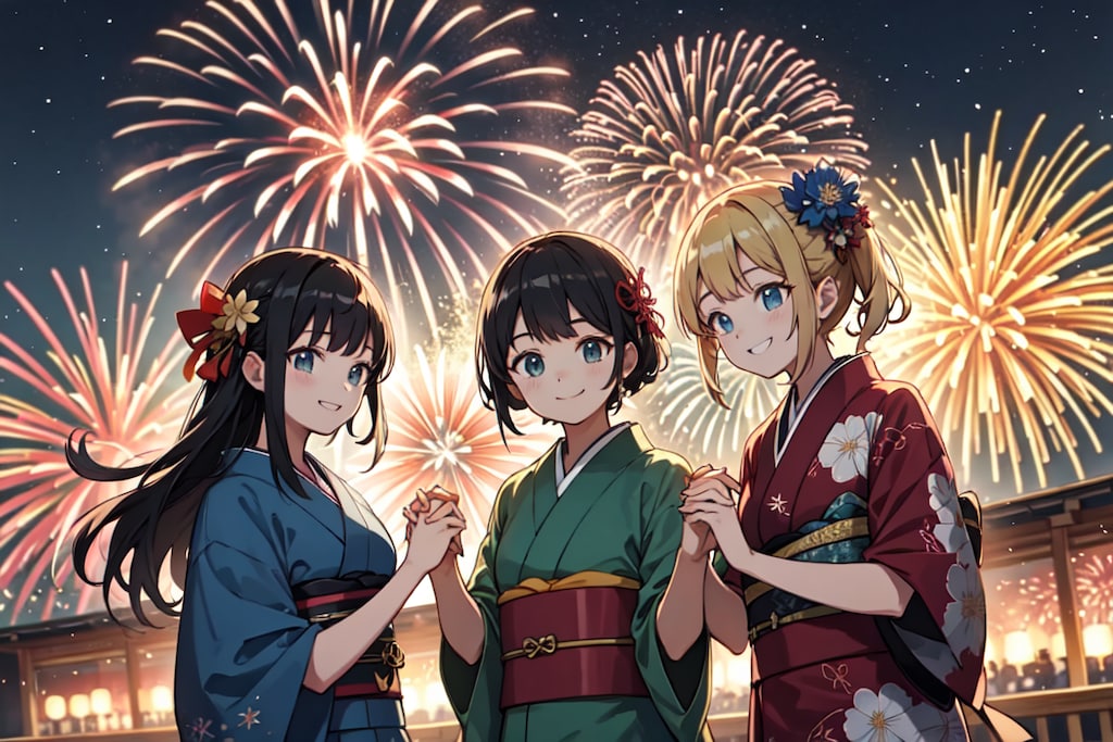来年またみんなで花火見に行こう！！（女性グループ版）10枚（レトロモダン街シリーズ・その17）