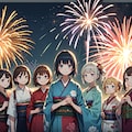 来年またみんなで花火見に行こう！！（女性グループ版）10枚（レトロモダン街シリーズ・その17） 7枚目