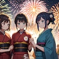 来年またみんなで花火見に行こう！！（女性グループ版）10枚（レトロモダン街シリーズ・その17） 3枚目