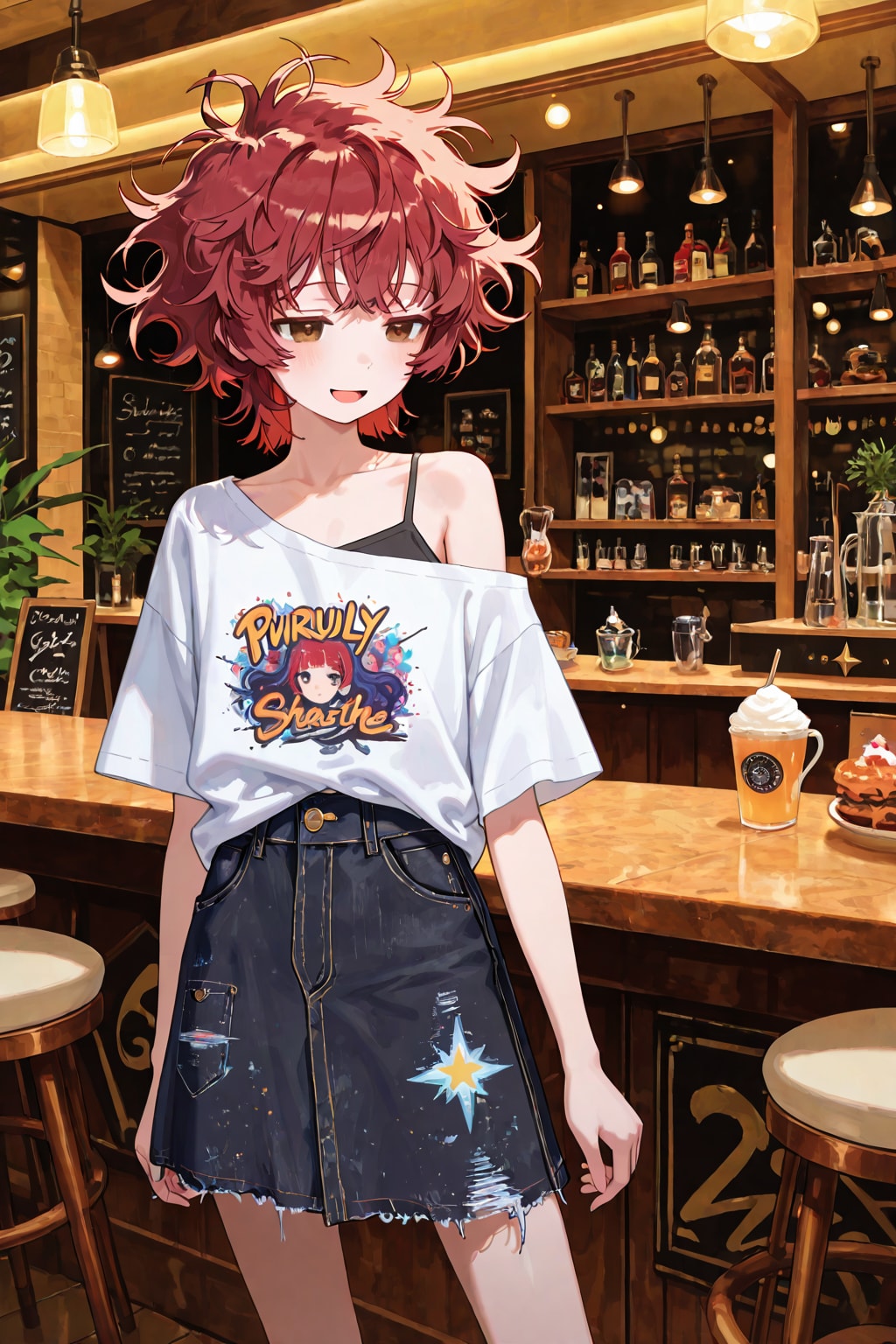 ロック系オフショルＴシャツ（衣装といっしょ） | の人気AIイラスト・グラビア