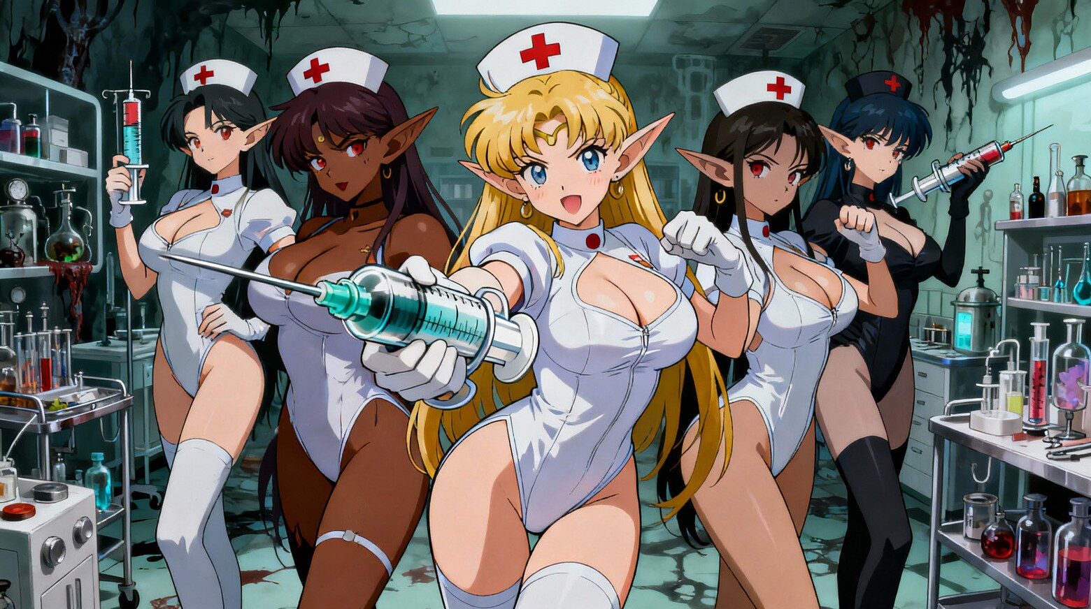 ブラックムーンの拠点になった病院で、美少女ナースドロイド達が待ち構えていた！！・・（1枚目は修正版！私の中で悪の美少女ナースがマイブーム中♪）
