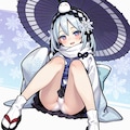 ゴーストリックの雪女が和傘を持って座りながらパンチラ 8枚目