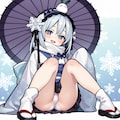 ゴーストリックの雪女が和傘を持って座りながらパンチラ 12枚目
