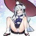 ゴーストリックの雪女が和傘を持って座りながらパンチラ 6枚目