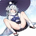 ゴーストリックの雪女が和傘を持って座りながらパンチラ 9枚目