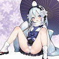 ゴーストリックの雪女が和傘を持って座りながらパンチラ 10枚目