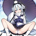 ゴーストリックの雪女が和傘を持って座りながらパンチラ 5枚目