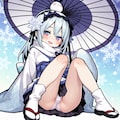 ゴーストリックの雪女が和傘を持って座りながらパンチラ 7枚目