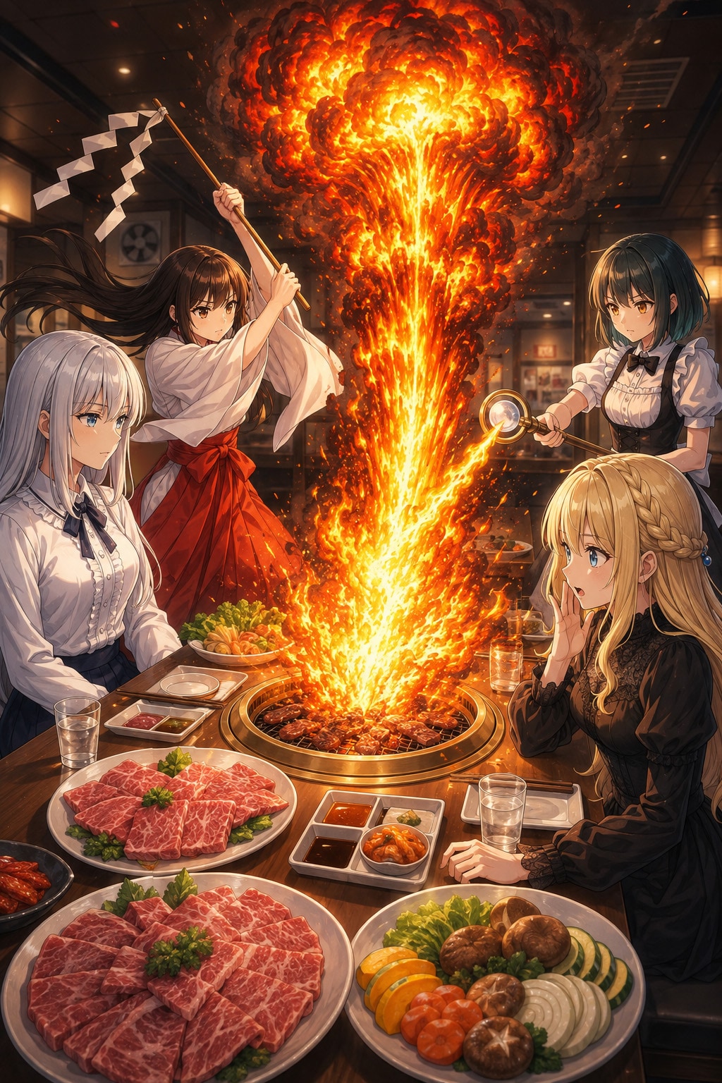 無煙ロースターの火柱 | の人気AIイラスト・グラビア