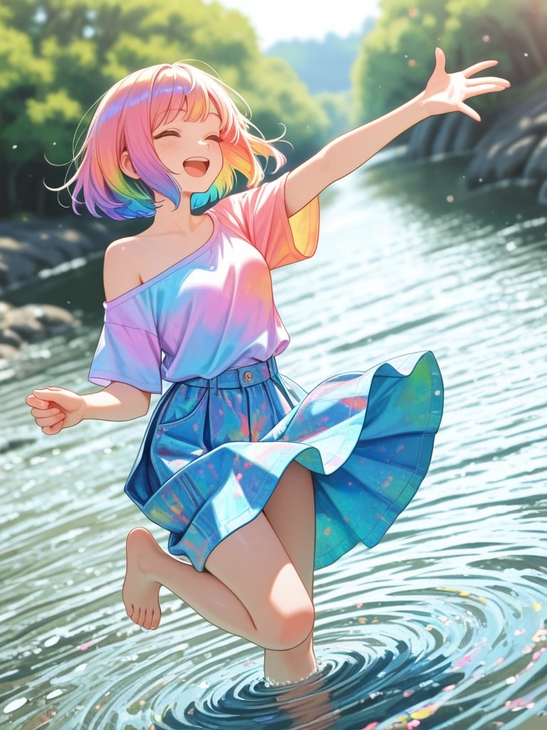 虹を見せる娘