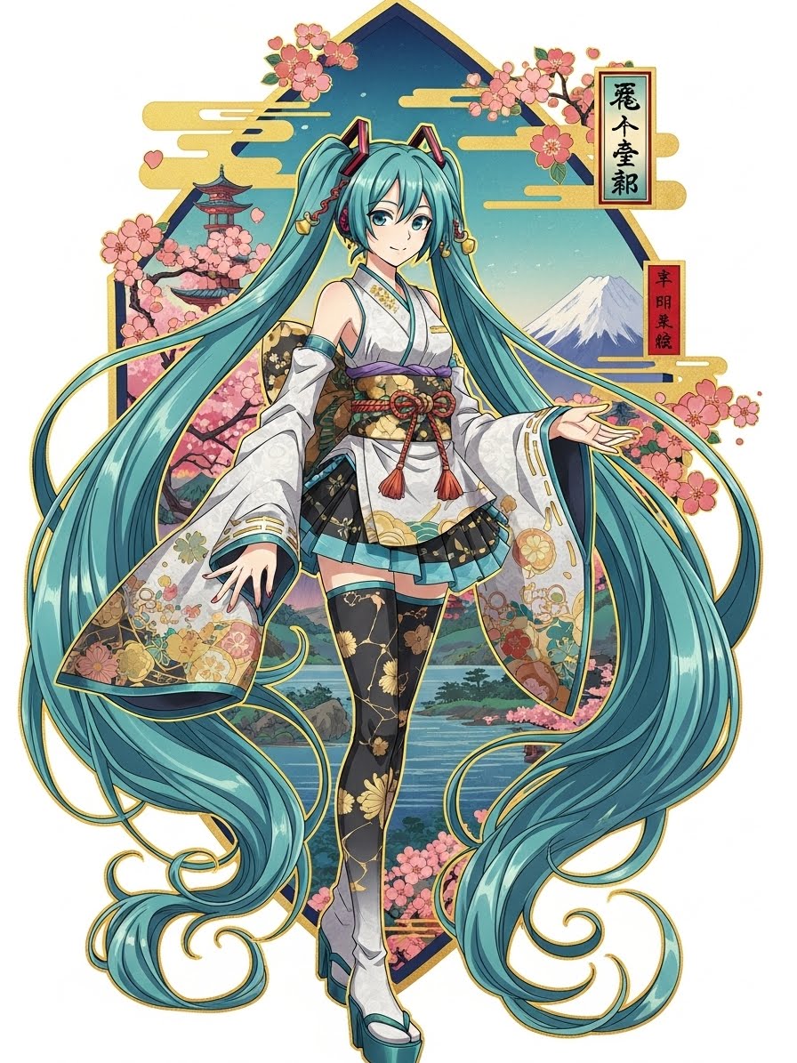 ミク浮世絵（２枚） | の人気AIイラスト・グラビア