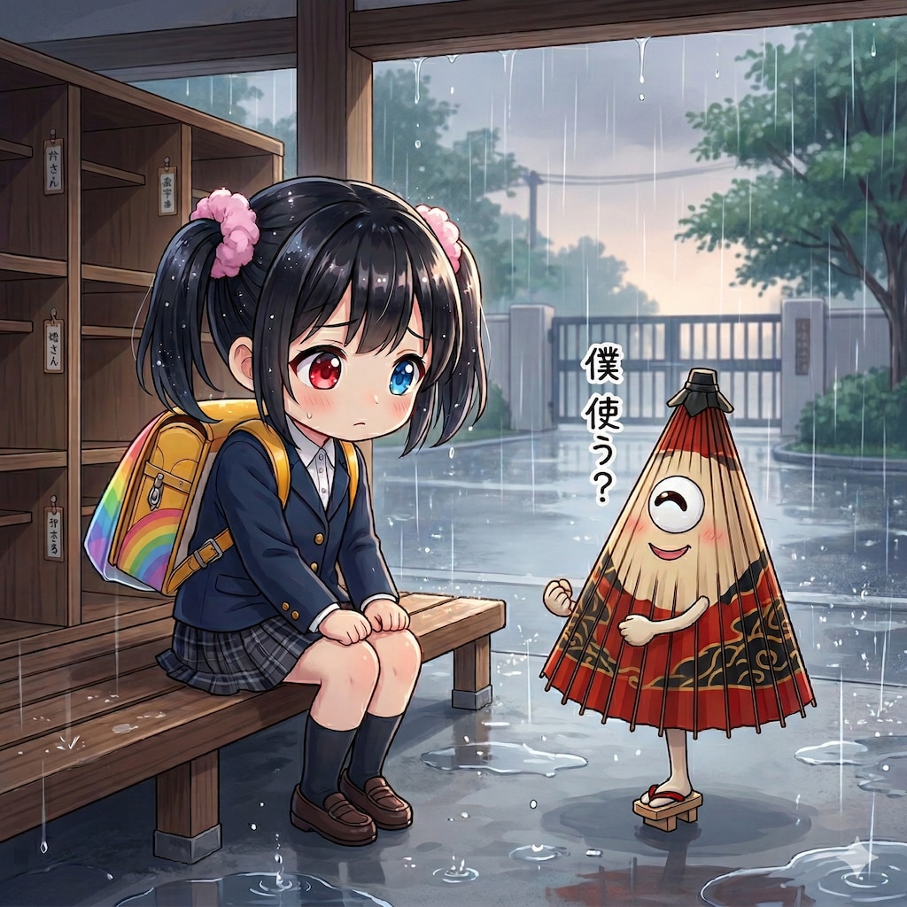 からかさ小僧とアケちゃん