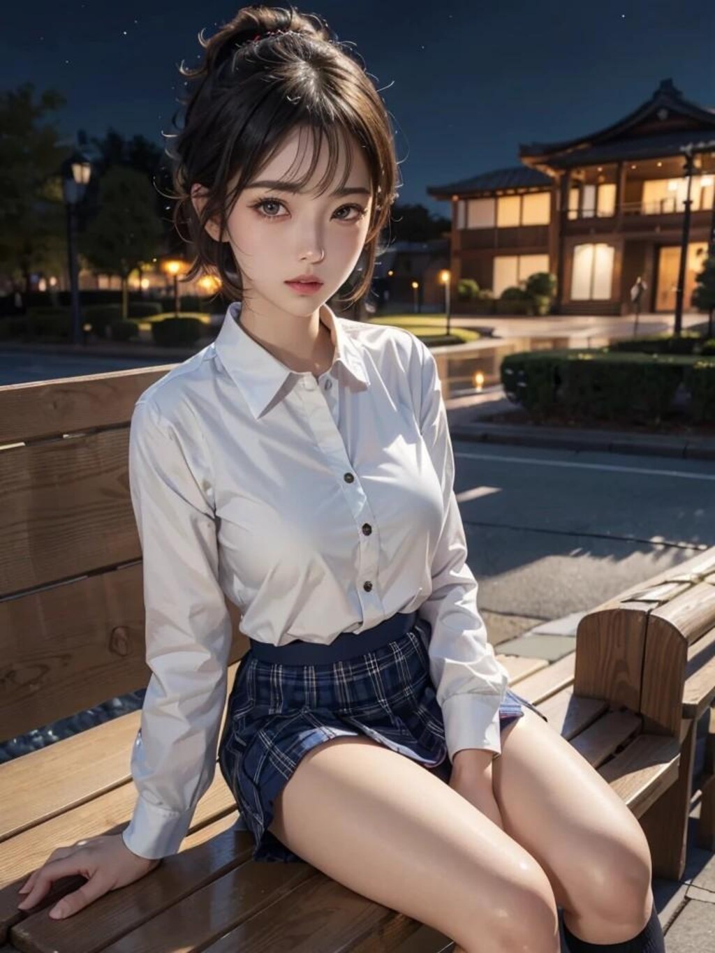 夜の公園で見かけた女子高生