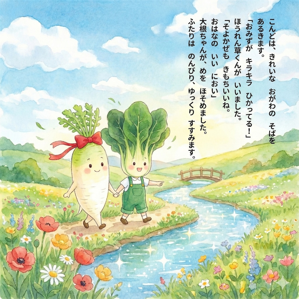 大根とほうれん草の のんびりおさんぽ