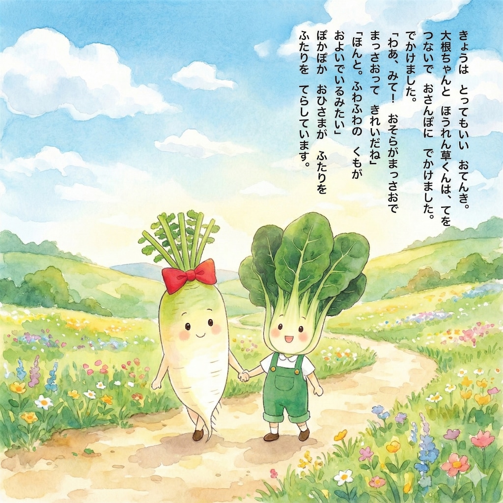 大根とほうれん草の のんびりおさんぽ