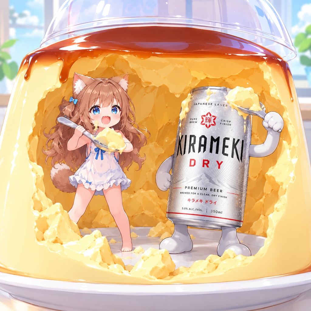 プリンを食べる小さな女の子