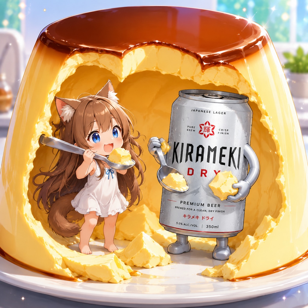 プリンを食べる小さな女の子