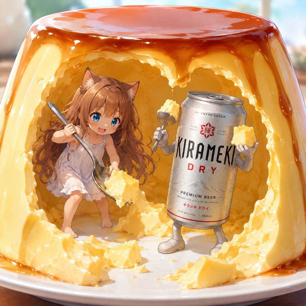 プリンを食べる小さな女の子