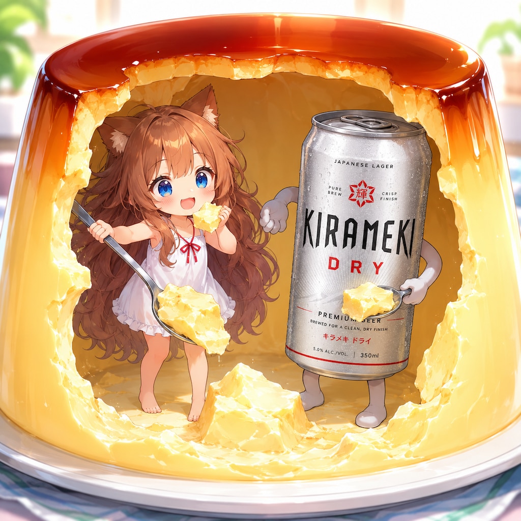 プリンを食べる小さな女の子