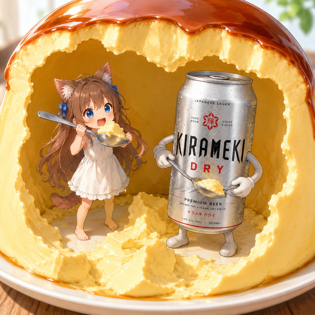 プリンを食べる小さな女の子