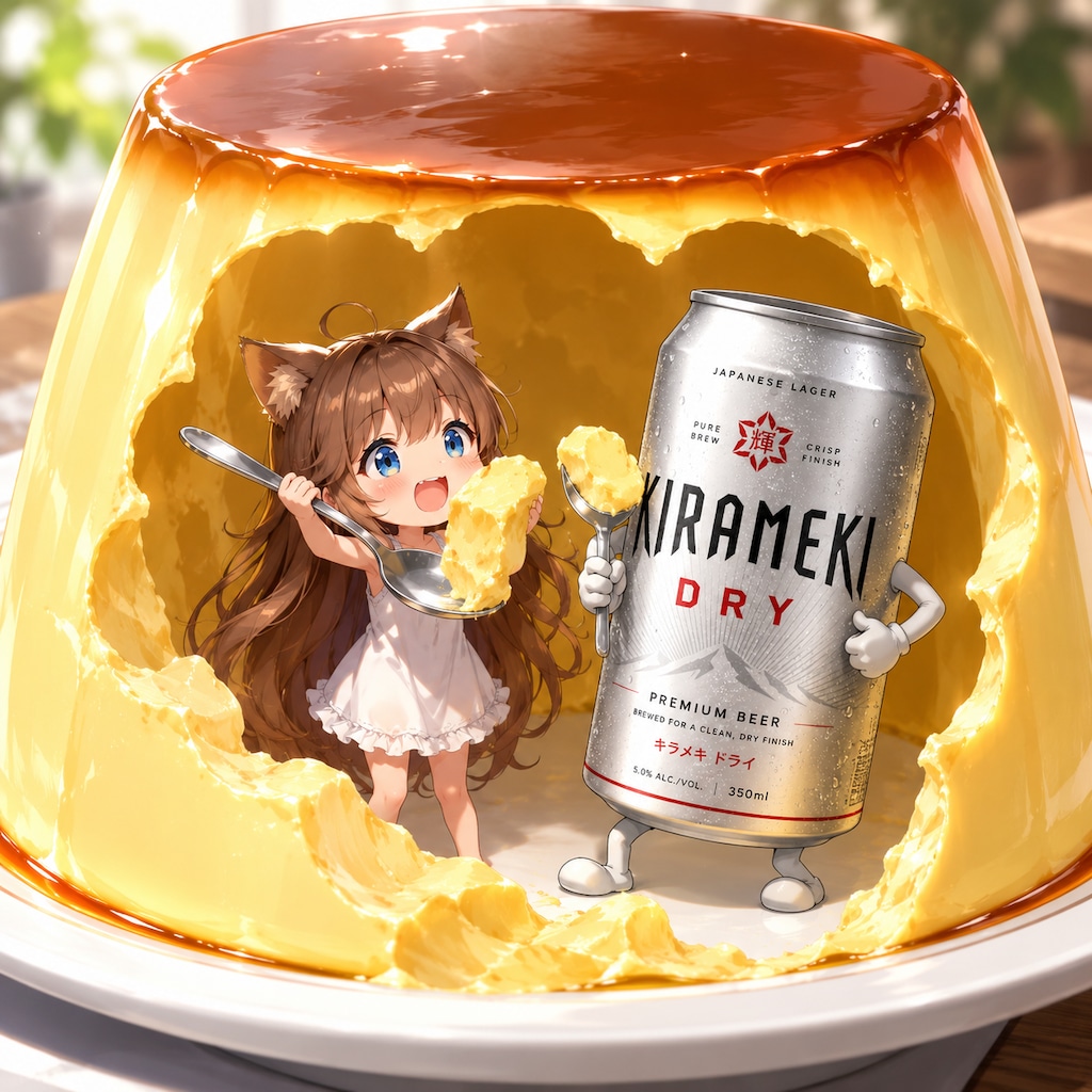 プリンを食べる小さな女の子
