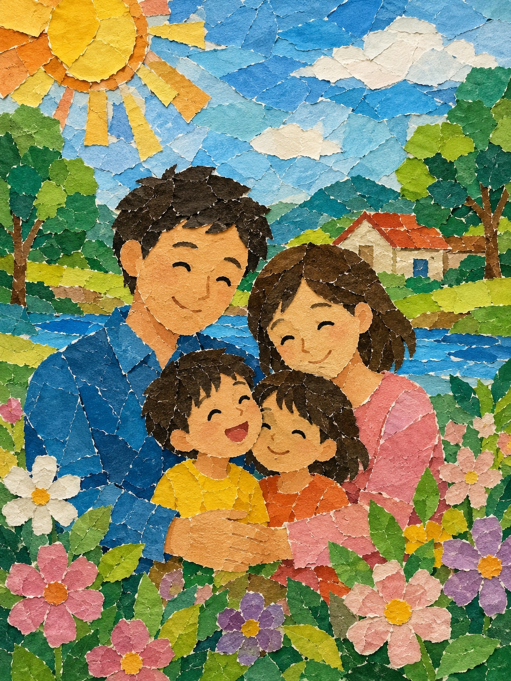 【貼り絵】温かい家族