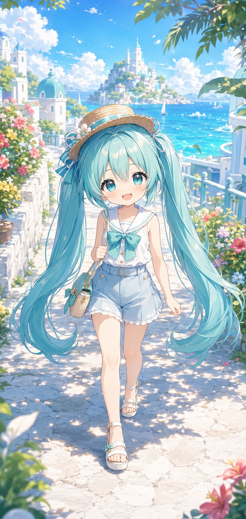 架空のリゾートを歩くちびミク