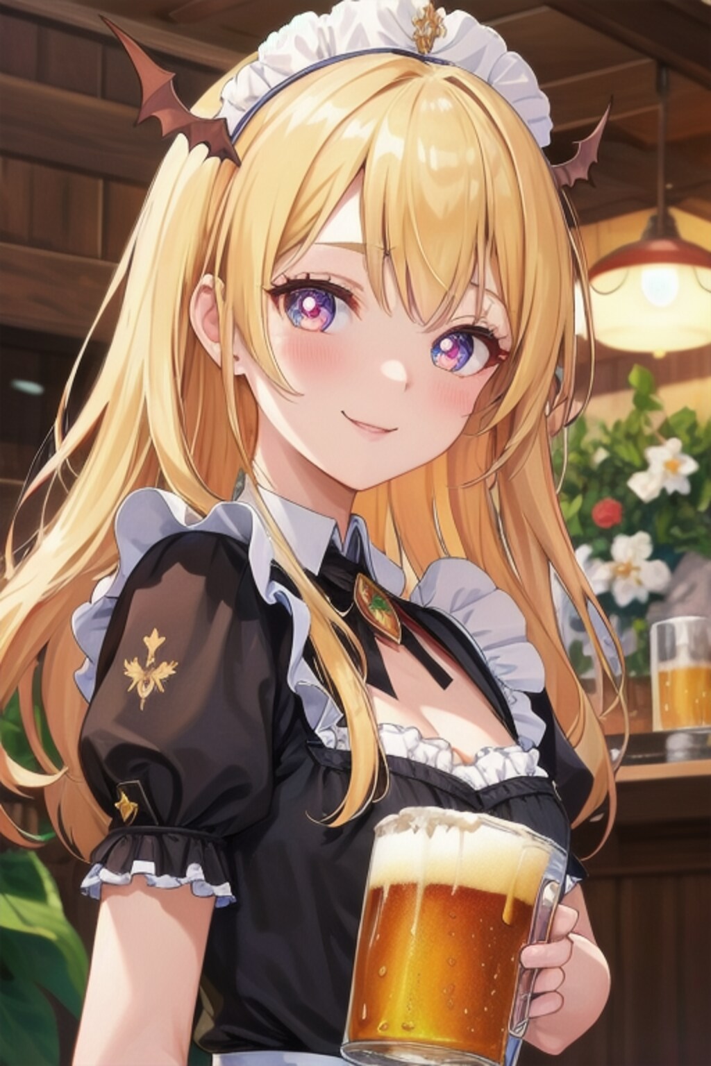 ビールを給仕する金色の髪の少女