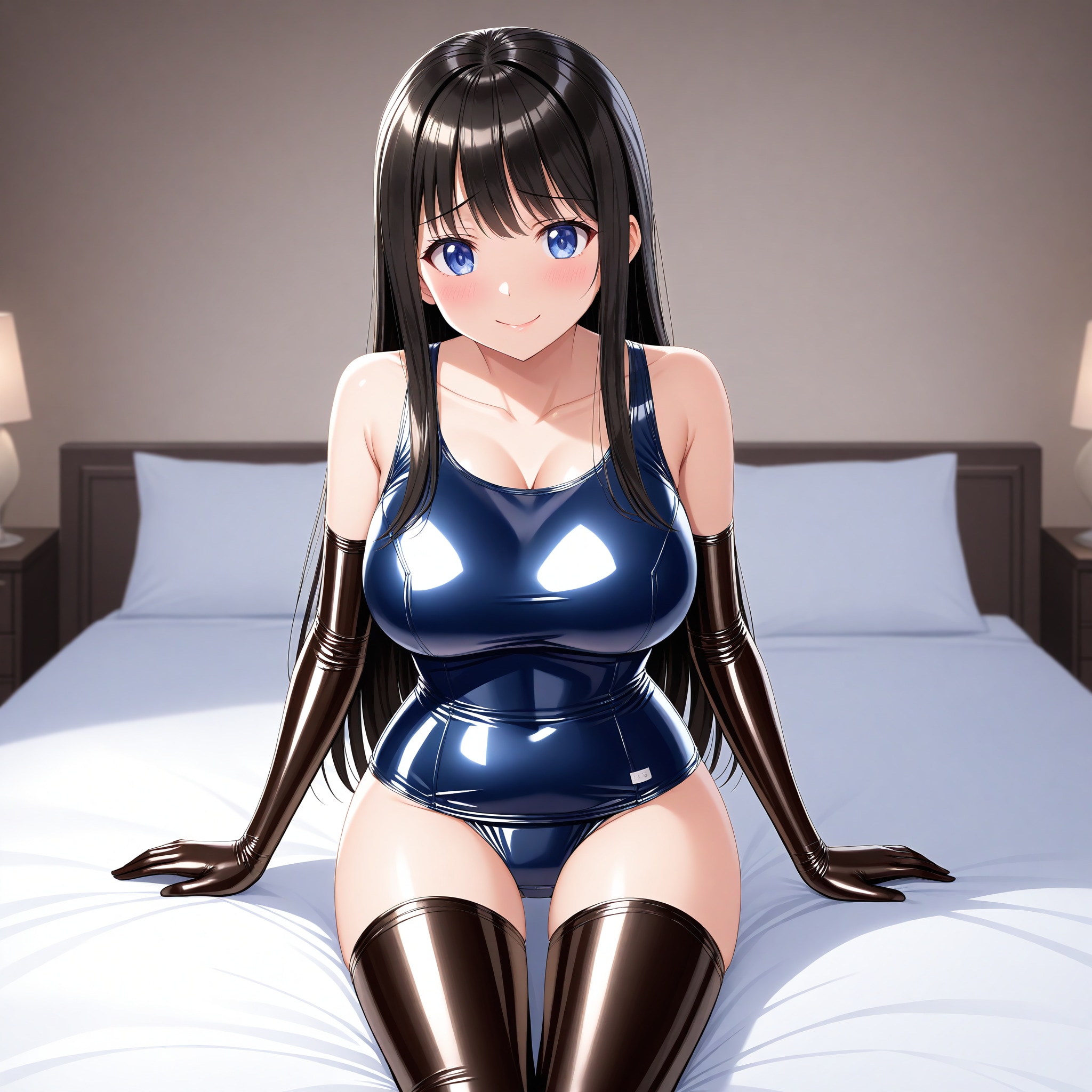 紺旧型スクール水着黒長手袋サイハイソックス