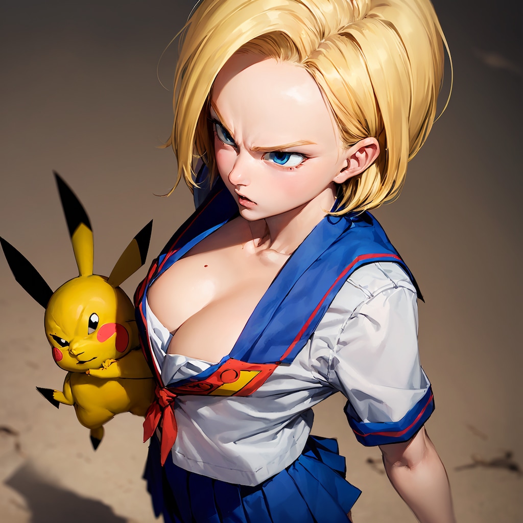 セーラームーンとドラゴンボール(18号)とピカチュウのコラボ