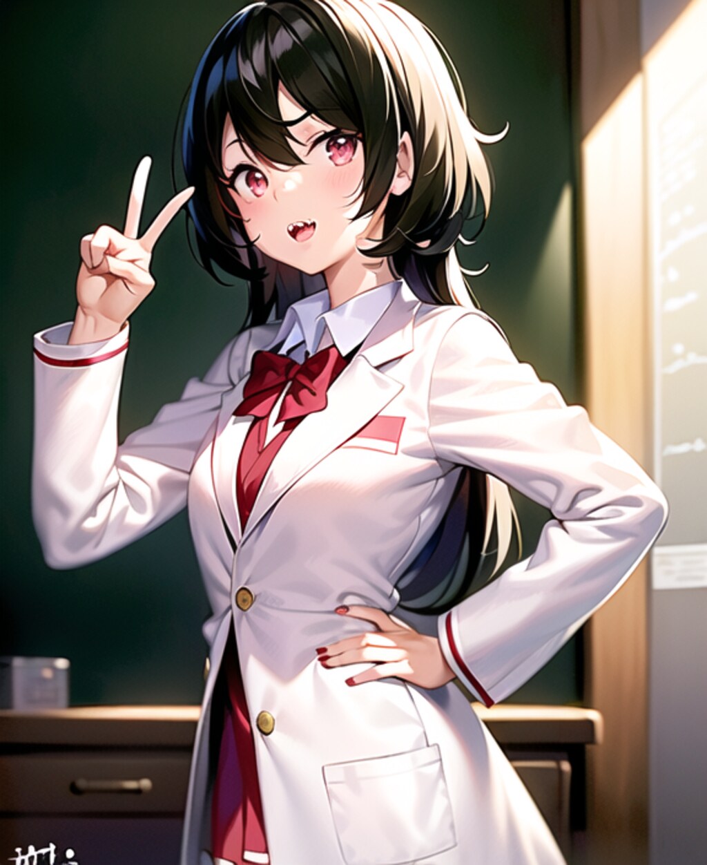 「部長！ピース！」「えっ!? こ、こうか？」