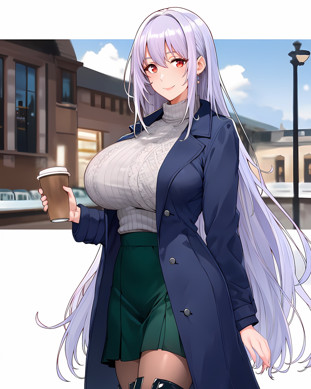 ☕️冬のカフェ出勤☕️ミレナの上品ロングコート | の人気AIイラスト・グラビア