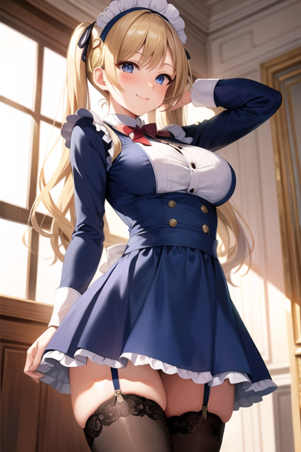 金髪むっちり太ももツインテメイドさん