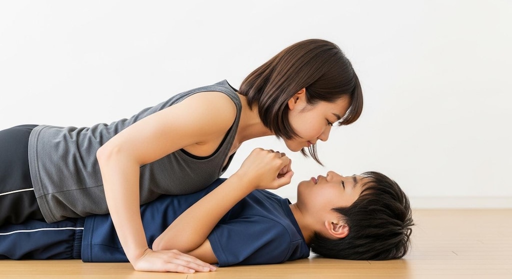 腕立て伏せの下に潜り込んで邪魔する