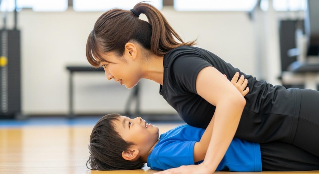 腕立て伏せの下に潜り込んで邪魔する