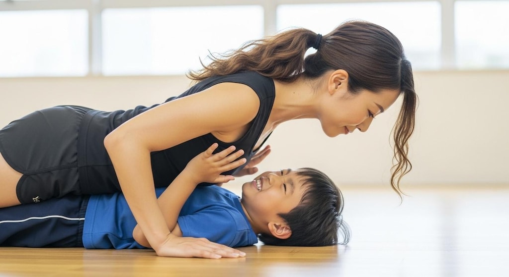 腕立て伏せの下に潜り込んで邪魔する