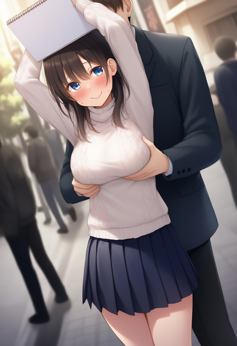 ニットJKが街中で自由におっぱい揉ませる企画を敢行