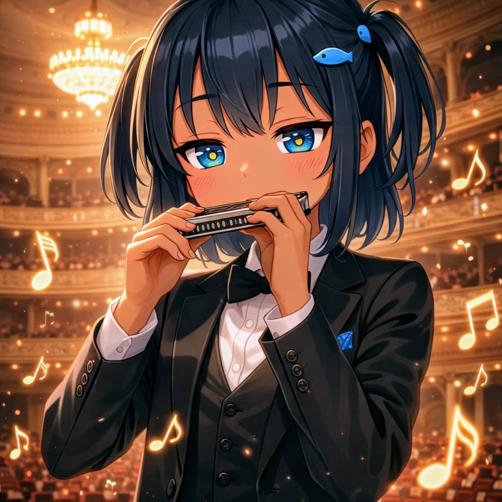 ハーモニカをステージで吹くこなつちゃん