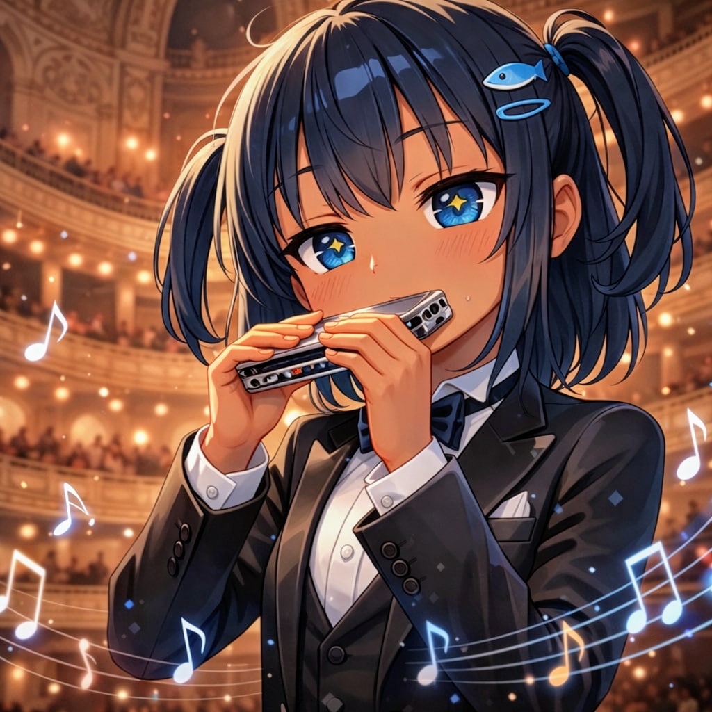 ハーモニカをステージで吹くこなつちゃん