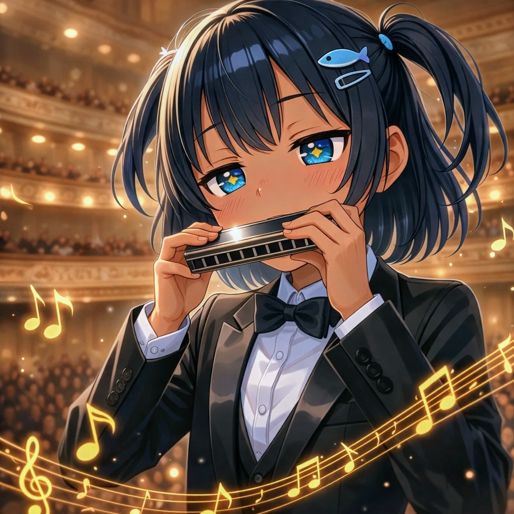 ハーモニカをステージで吹くこなつちゃん