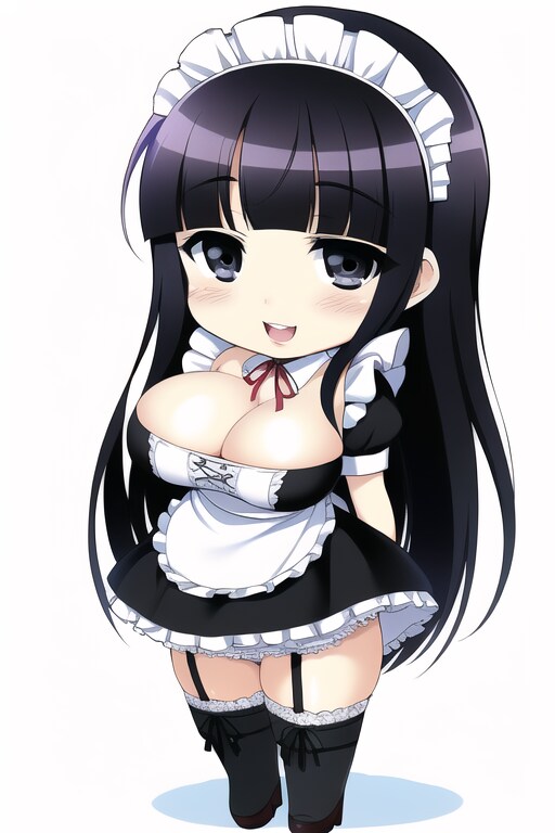 黒髪ぱっつんロングのメイドさん(ちびキャラ)