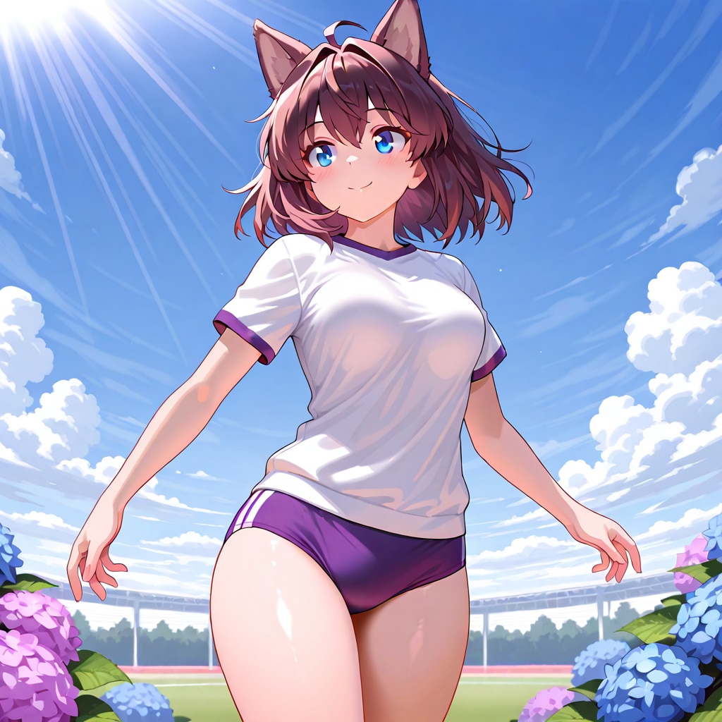 紫陽花と紫ブルマ！