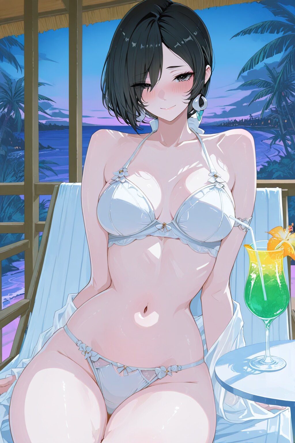 夕涼みは下着で