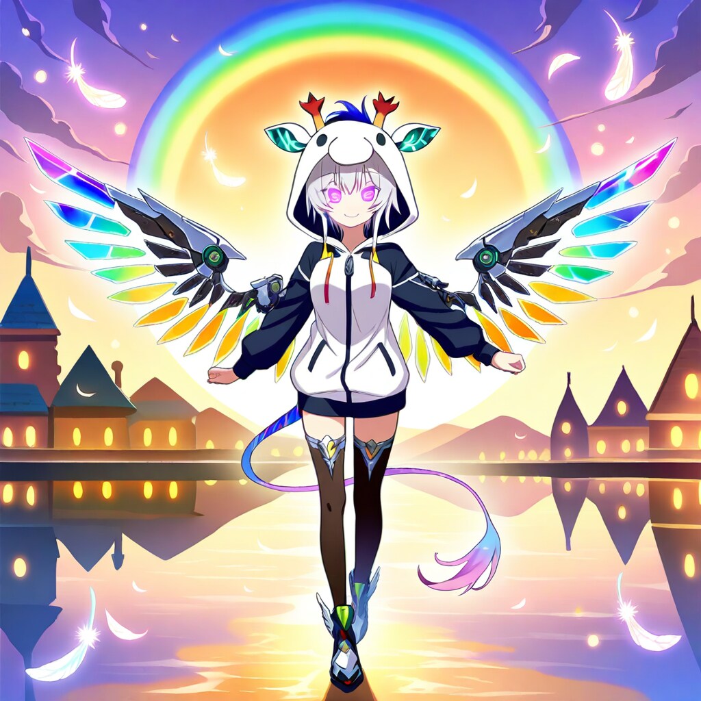 虹色の機械の翼を持つアニマルパーカーちび子ちゃん