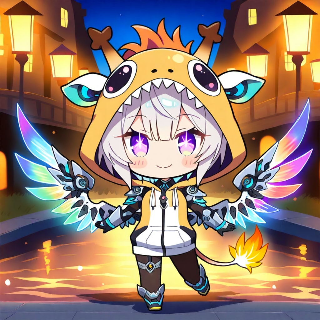 虹色の機械の翼を持つアニマルパーカーちび子ちゃん