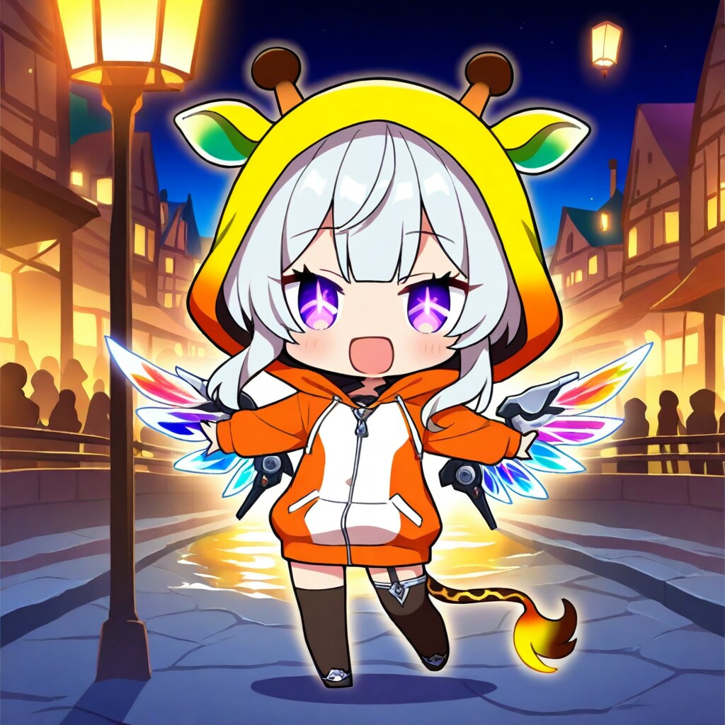 虹色の機械の翼を持つアニマルパーカーちび子ちゃん