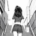 【漫画風】階段を上っているギャルの後ろ姿を漫画風に描いてみました 3枚目