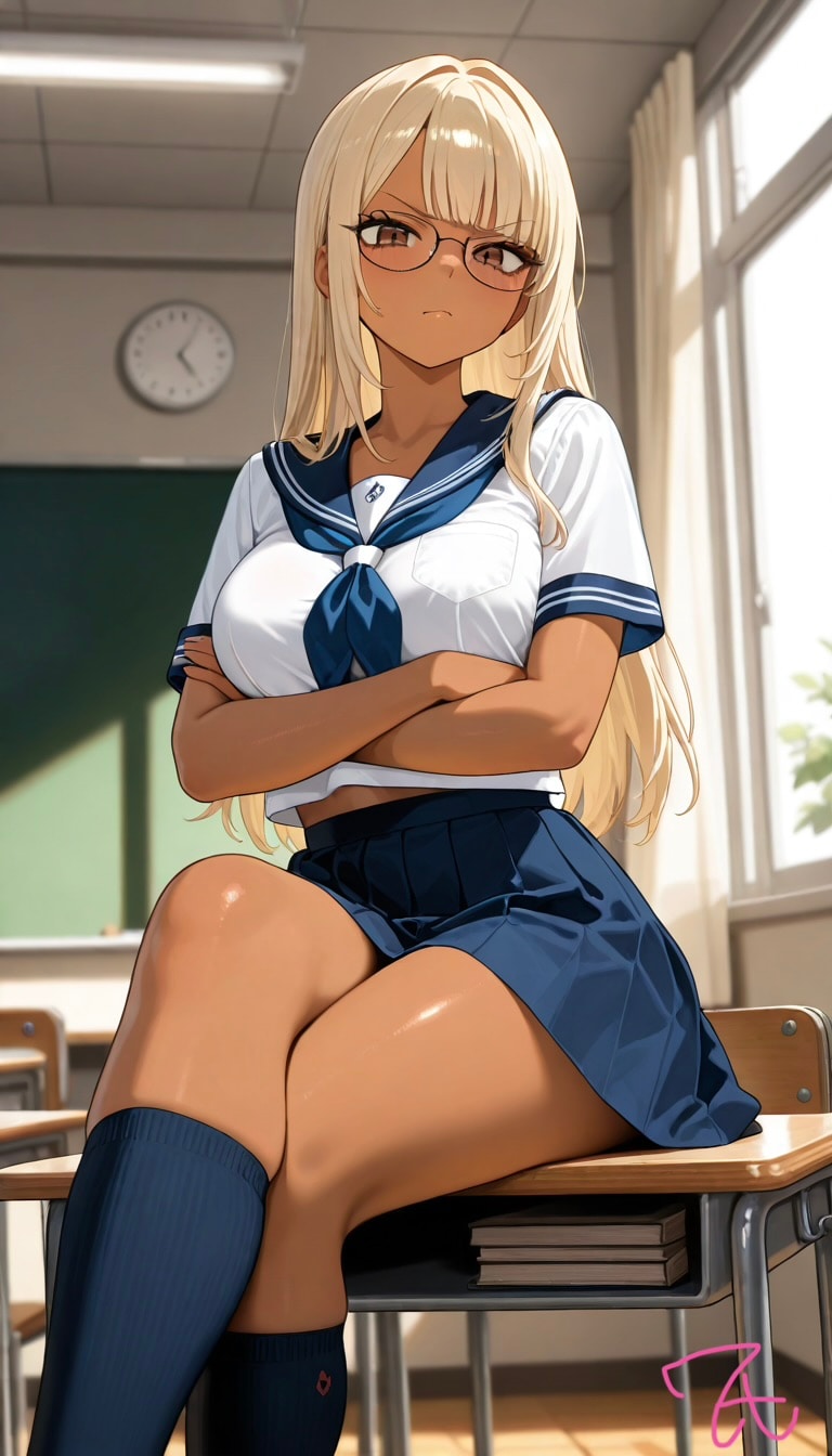 褐色金髪巨乳メガネ委員長