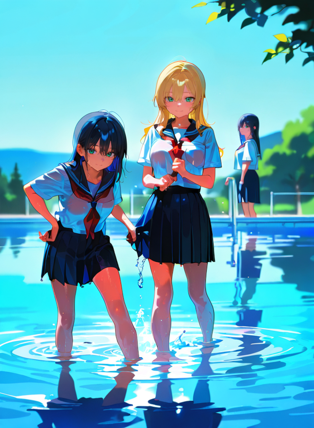 プールでびしょぬれ