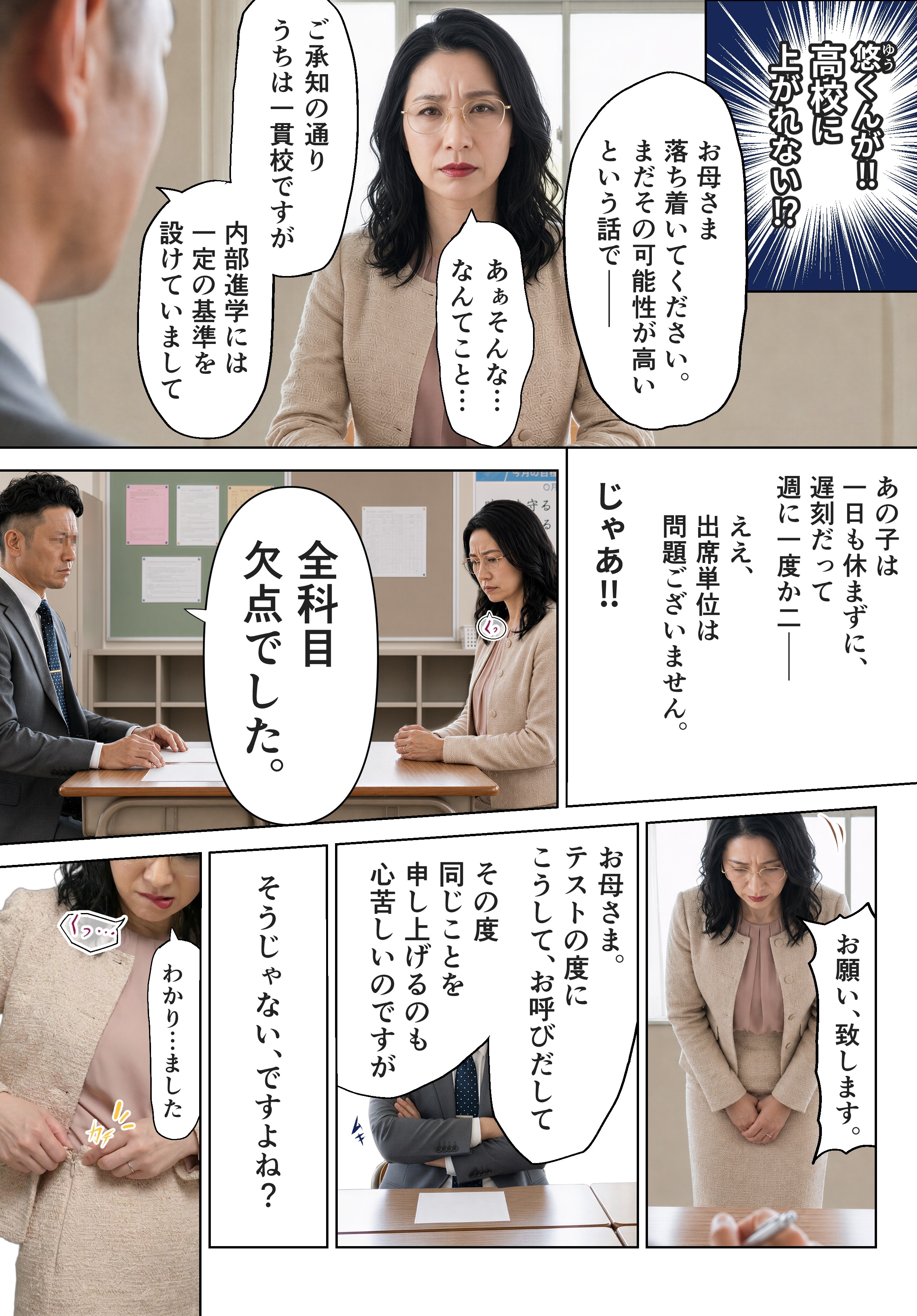 お母さんの放課後 おまんこ我慢で得点アップ？中年男女のつゆだく密着面談★マンガ販売中！